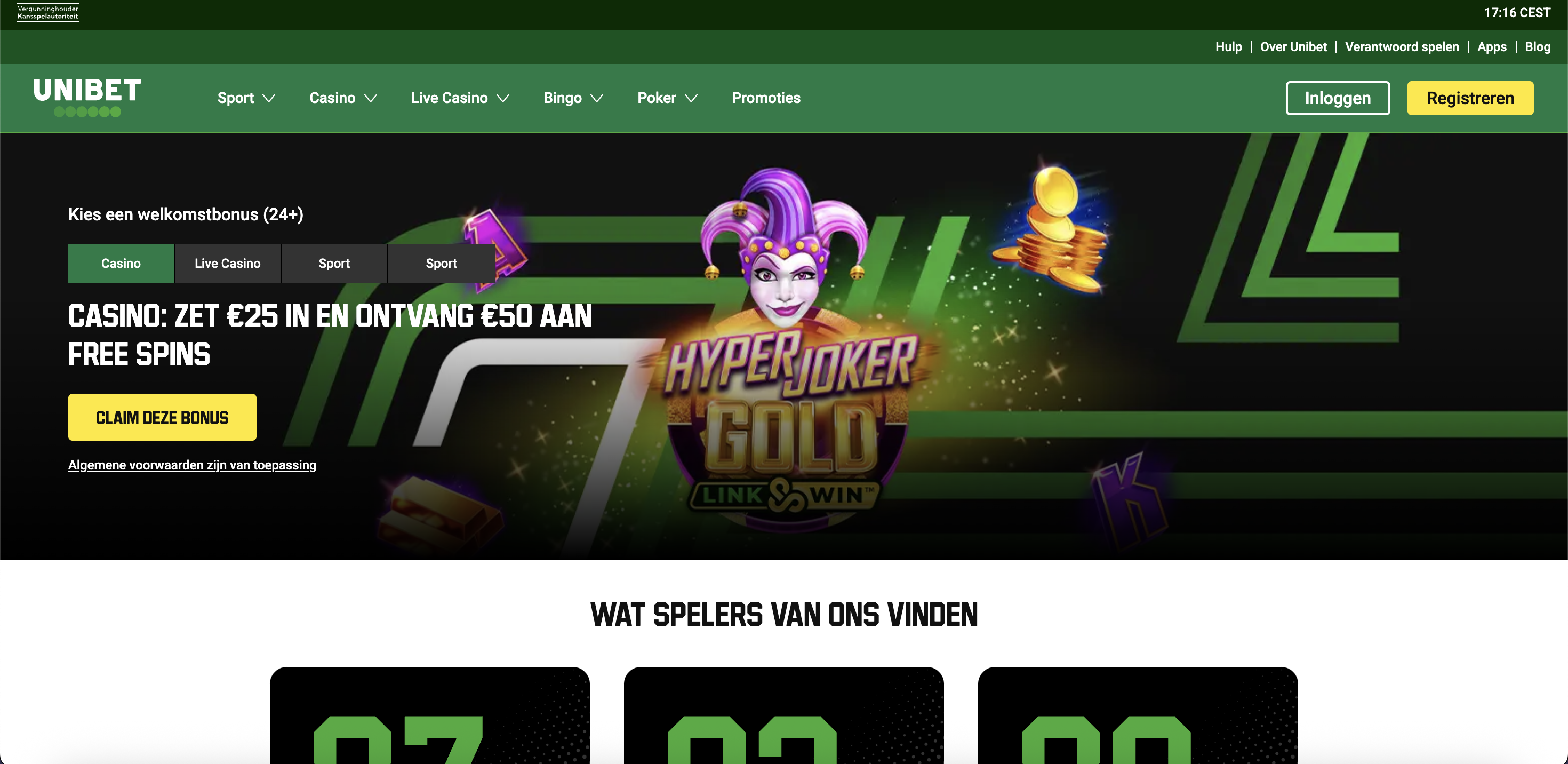 Unibet interface